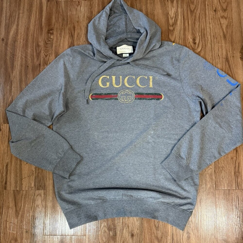 Vintage Pre-owned GUCCI Embroidered Dragon Grey Hoodie Unisex EUR Size 3XL